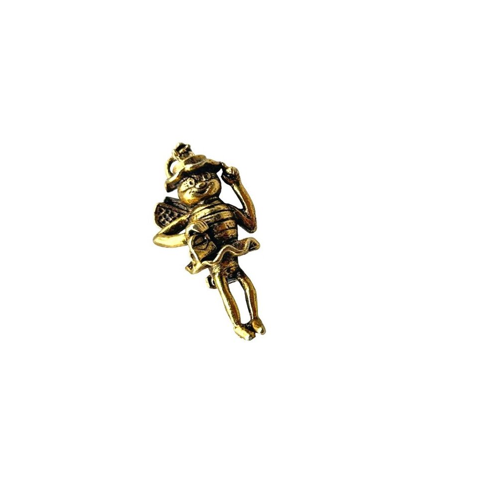 Vintage Scatter Pin Gold Tone Bee w Hat & Basket Brooch Small Petite Gold Tone